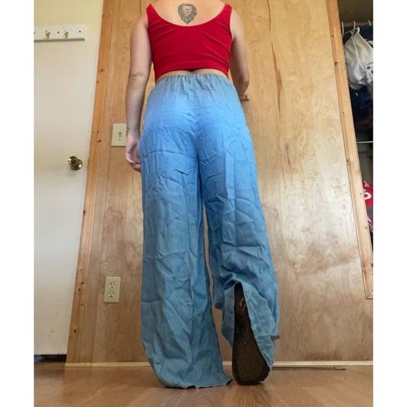 Women's Blue Wide Leg Pants - Picture 4 of 5